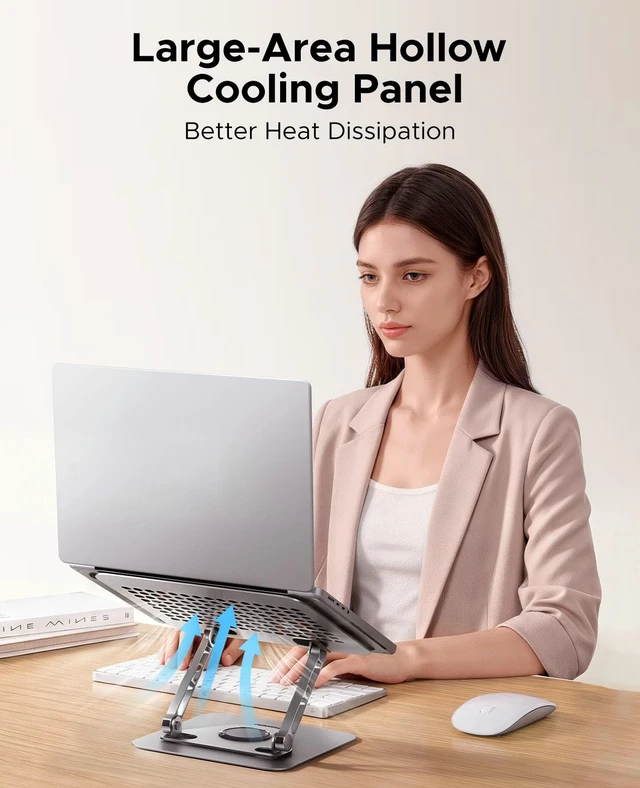 Alt view image 6 of 7 - PHIXERO 360° Rotable Laptop Stand, Height Adjustable Holder Gray WS2 | Durable Aluminum Alloy, Z-Type Ergonomic Design, Hollowed Cooling Ventilation, Multi-Device Universal Fit