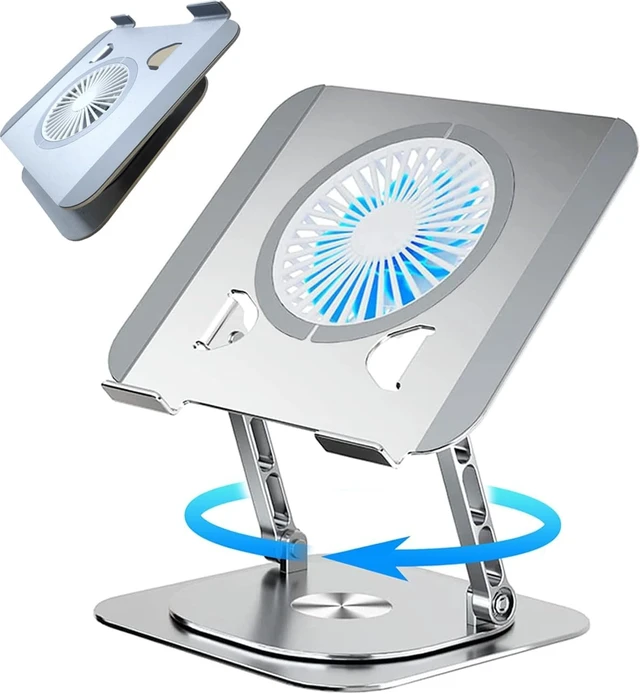 Main image of KEROLFFU Laptop Stand Fan with 360 Rotating Swivel Base, 10inch Riser Height Adjustable for Typing/Viewing/Presentation,Metal Ergonomic Strong Holder,for Heavy Notebook 12 14 15 17Inch MacBook