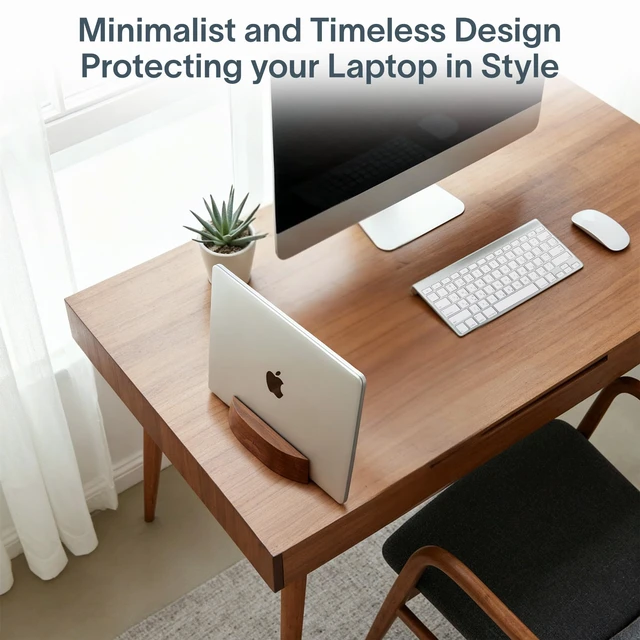 Alt view image 7 of 7 - Nordik Vertical Laptop Stand - Adjustable Solid Walnut Laptop Dock | Premium Laptop Holder with Adjustable Base and Walnut Finish, Non-Slip Wood Stand for Macbook, IPads, Tablets for Workspace