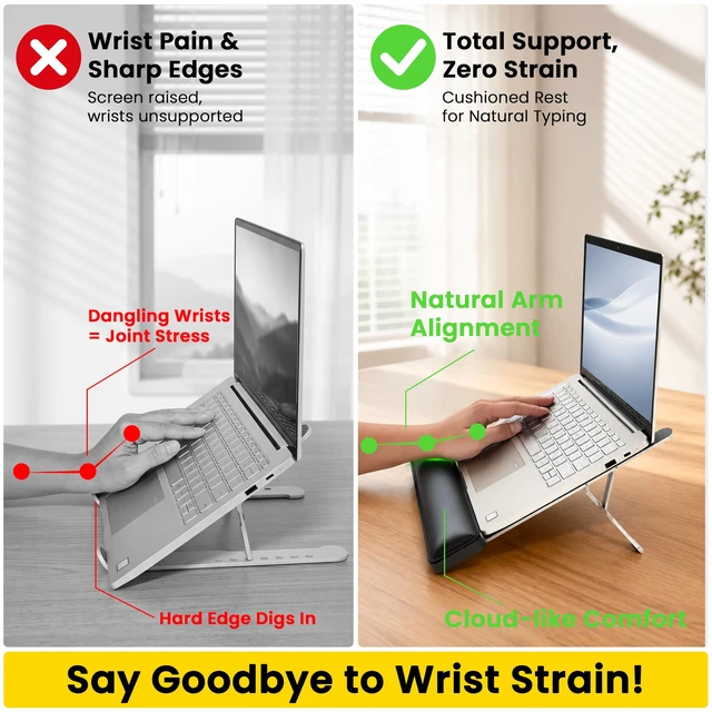Alt view image 2 of 7 - V-Hold Laptop Stand for Desk, Adjustable Laptop Riser with Wrist Rest | Ergonomic Adjustable Portable Laptop Stand for Desk, Notebook Holder Compatible with MacBook Air Pro, All 10-17'' Laptops