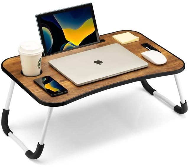 Main image of FISYOD Foldable Laptop Table, Portable Lap Desk Bed Table Tray, Laptop Stand with Cup Holder & Tablet Slot & Lifting Handle for Working Writing Drawing & Eating (Rustic Brown)
