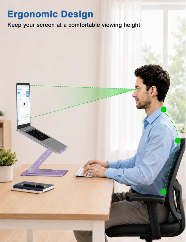 Alt view image 3 of 7 - Aoviho Adjustable Laptop Stand for Desk - 360° Rotating Laptop Riser, Ergonomic Computer Stand Foldable Holder Compatible with MacBook Pro/Air, HP, Dell, Lenovo and Tablets Up to 16", Purple