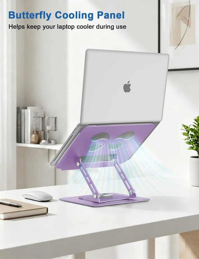 Alt view image 5 of 7 - Aoviho Adjustable Laptop Stand for Desk - 360° Rotating Laptop Riser, Ergonomic Computer Stand Foldable Holder Compatible with MacBook Pro/Air, HP, Dell, Lenovo and Tablets Up to 16", Purple