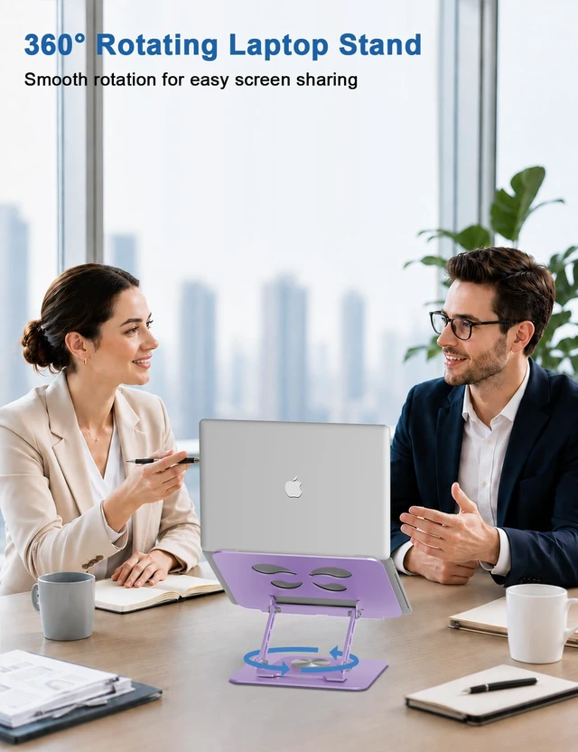 Alt view image 7 of 7 - Aoviho Adjustable Laptop Stand for Desk - 360° Rotating Laptop Riser, Ergonomic Computer Stand Foldable Holder Compatible with MacBook Pro/Air, HP, Dell, Lenovo and Tablets Up to 16", Purple