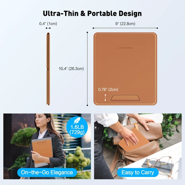 Alt view image 2 of 7 - AboveTEK Portable 2-in-1 Foldable iPad & Laptop Holder for Desk, Adjustable Travel Stand for 14"17" MacBook Air/Pro/Tablets/Kindle, Ultra-Sleek PU Leather Computer Riser
