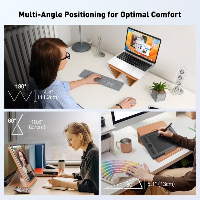 Alt view image 3 of 7 - AboveTEK Portable 2-in-1 Foldable iPad & Laptop Holder for Desk, Adjustable Travel Stand for 14"17" MacBook Air/Pro/Tablets/Kindle, Ultra-Sleek PU Leather Computer Riser