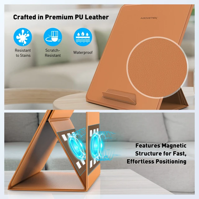 Alt view image 7 of 7 - AboveTEK Portable 2-in-1 Foldable iPad & Laptop Holder for Desk, Adjustable Travel Stand for 14"17" MacBook Air/Pro/Tablets/Kindle, Ultra-Sleek PU Leather Computer Riser