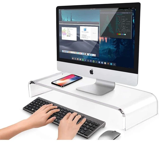 Alt view image 5 of 6 - CalorMixs Clear Acrylic Monitor Stand, 19.7in, Cat-Friendly, 70 lb Capacity | Clear one-piece acrylic stand raises monitors, laptops or small screens while adding desktop storage space.