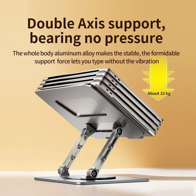 Alt view image 2 of 7 - VAJUN Rotating Laptop Stand, 360° Angle Swivel, Height Adjustable for Neck/Shoulder Health, Solid Aluminum Base, Fits 10"-17" Laptop & Tablet (Silver)