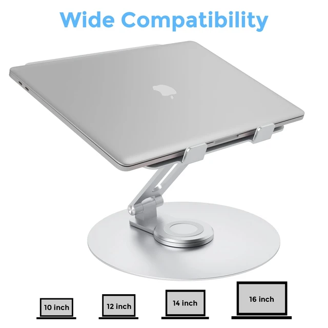 Alt view image 3 of 7 - Swivel Laptop Stand for Desk, Adjustable Height Aluminum Computer Stand with 360 Rotating Base, Foldable Ergonomic Riser, Portable Laptop Holder Compatible with MacBook, All Laptops 10-17'', Chrome