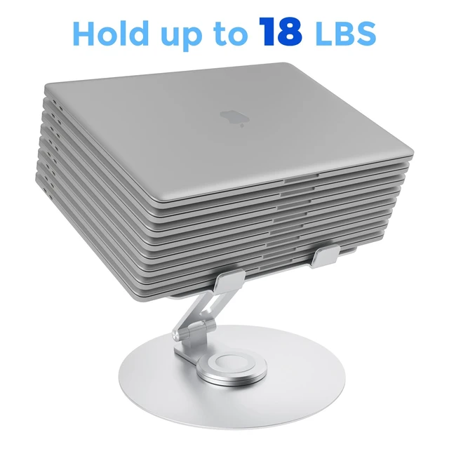 Alt view image 4 of 7 - Swivel Laptop Stand for Desk, Adjustable Height Aluminum Computer Stand with 360 Rotating Base, Foldable Ergonomic Riser, Portable Laptop Holder Compatible with MacBook, All Laptops 10-17'', Chrome