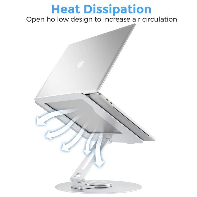 Alt view image 7 of 7 - Swivel Laptop Stand for Desk, Adjustable Height Aluminum Computer Stand with 360 Rotating Base, Foldable Ergonomic Riser, Portable Laptop Holder Compatible with MacBook, All Laptops 10-17'', Chrome