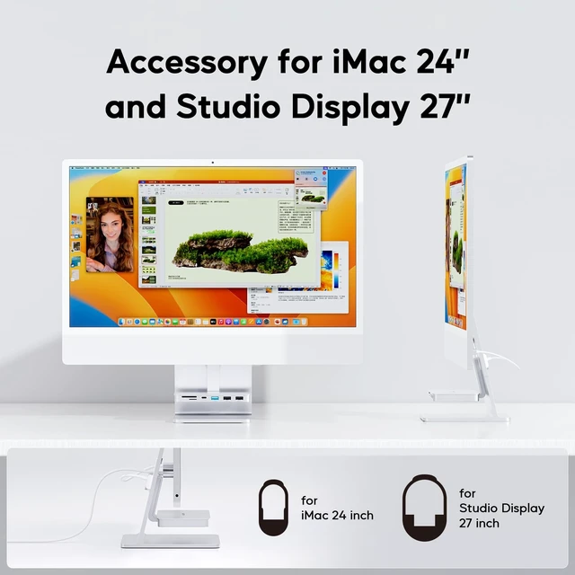 Alt view image 4 of 7 - iMac Accessories for iMac 2021/2023/2024,USB C Hub for iMac for M1/M3/M4 | PULWTOP Shelf Hub for iMac with USB A/C 10Gbps, 2 USBA 2.0, SD/TF Card Reader for iMac24 inch & Studio Display 2, Sliver