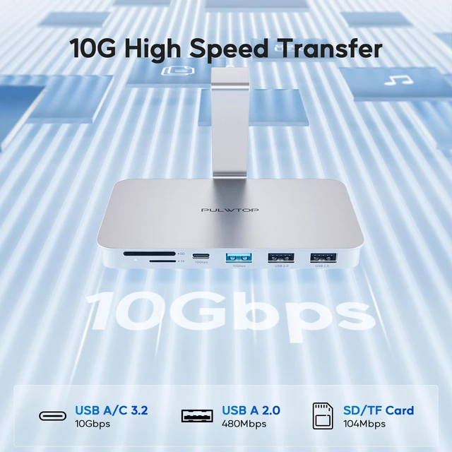 Alt view image 6 of 7 - iMac Accessories for iMac 2021/2023/2024,USB C Hub for iMac for M1/M3/M4 | PULWTOP Shelf Hub for iMac with USB A/C 10Gbps, 2 USBA 2.0, SD/TF Card Reader for iMac24 inch & Studio Display 2, Sliver