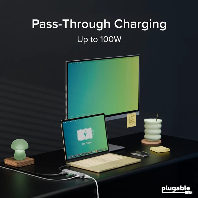 Alt view image 4 of 7 - Plugable USB-C Hub 7-in-1 for Single HDMI Display, Driverless Hub | 4K HDMI, 3 USB 3.0, SD/microSD Reader, 100W Charging Compatible with Mac, Windows, Chrome, USB-C, USB4, Thunderbolt