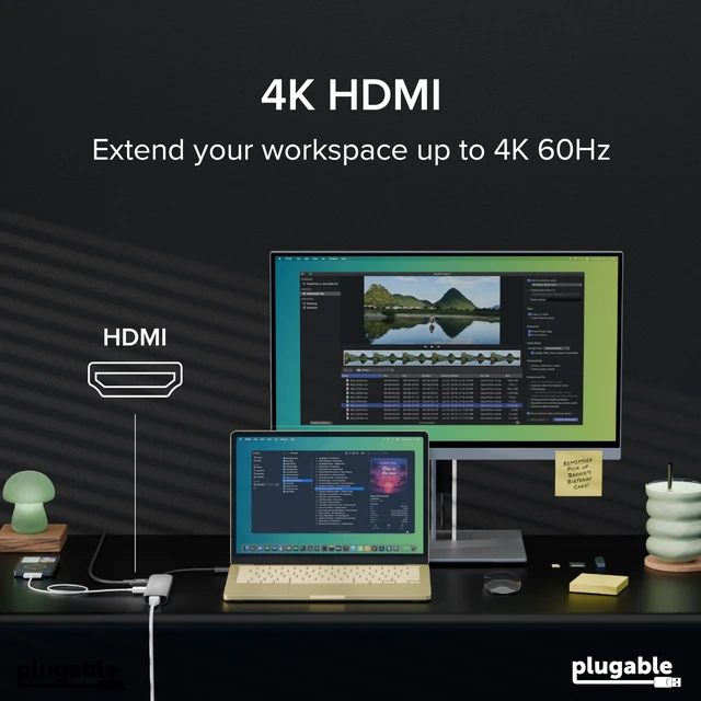 Alt view image 3 of 7 - Plugable USB-C Hub 7-in-1 for Single HDMI Display, Driverless Hub | 4K HDMI, 3 USB 3.0, SD/microSD Reader, 100W Charging Compatible with Mac, Windows, Chrome, USB-C, USB4, Thunderbolt