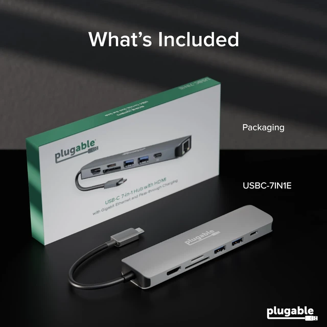Alt view image 7 of 7 - Plugable USB-C Hub 7-in-1 for Single HDMI Display, Driverless Hub | 4K HDMI, 3 USB 3.0, SD/microSD Reader, 100W Charging Compatible with Mac, Windows, Chrome, USB-C, USB4, Thunderbolt