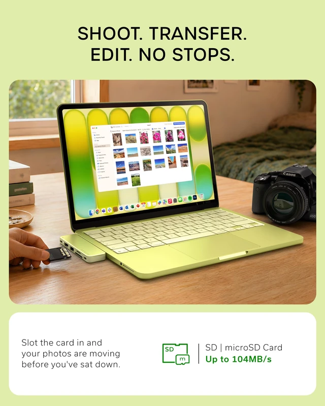 Alt view image 6 of 7 - Satechi 6-in-2 USB-C Snap Hub, 4K/60Hz HDMI, for MacBook Neo, Citrus | USB hub, 45W PD pass-through charging, SD & microSD card readers, 5 Gbps Type-A/Type-C data, for MacBook Neo