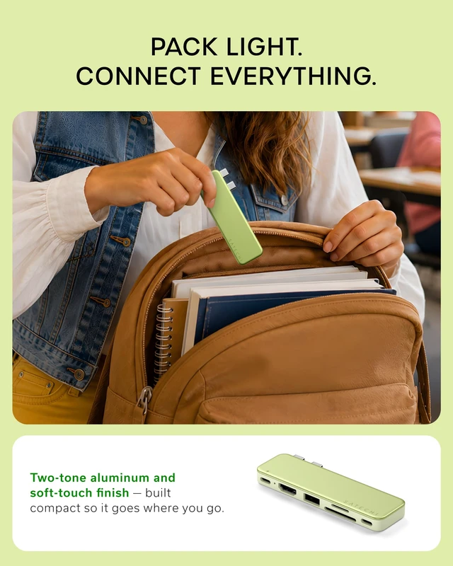 Alt view image 7 of 7 - Satechi 6-in-2 USB-C Snap Hub, 4K/60Hz HDMI, for MacBook Neo, Citrus | USB hub, 45W PD pass-through charging, SD & microSD card readers, 5 Gbps Type-A/Type-C data, for MacBook Neo