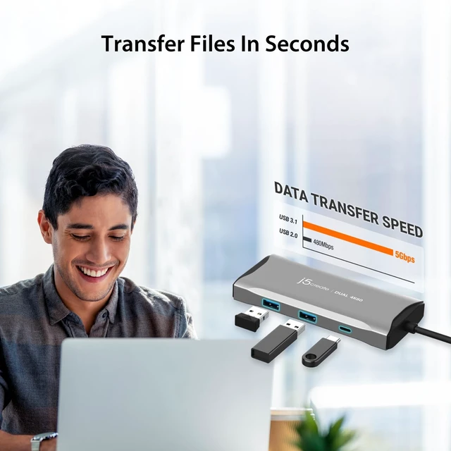 Alt view image 5 of 6 - j5create USB-C Hub 4K@60Hz Dual HDMI with 100W PD Fast Charge | Supports MST Dual 4K HDMI Display for Windows Laptop, SuperSpeed 5GB USB-A x 2, USB-C x 1, HDMI (JCD396)