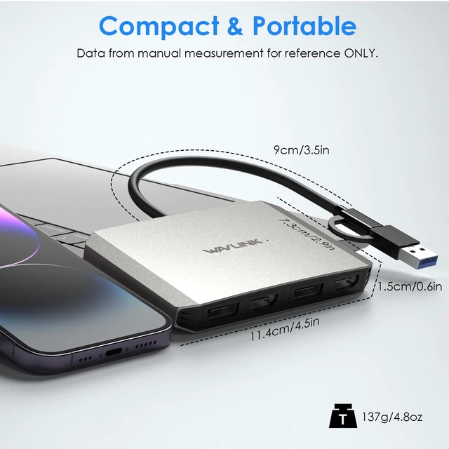 Alt view image 7 of 7 - WAVLINK USB C or USB 3.0 to Dual HDMI/DisplayPort Adapter, Displaylink Monitor Splitter Extended Display for Dual Monitor 4K@60Hz, HDMI/DP Splitter Compatible with Mac M1-M5/Neo,Window Laptop-Silver