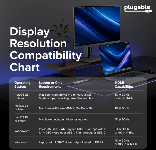 Alt view image 4 of 7 - Plugable USB-C 8-in-1 Hub Multiport Adapter, 4K 144Hz or 8K HDMI | 100W Charging, Gigabit Ethernet, SD/microSD, USB-C, USB-A, Driverless Laptop Dock for Windows, Mac, ChromeOS (USBC-8IN1E)