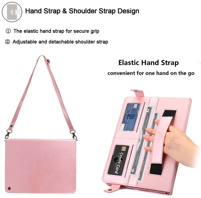 Alt view image 3 of 7 - UUcovers Crossbody Handbag Case for iPad Pro 11 inch M4 2024 (Model: A2836 A2837 A3006) with Pencil Holder/Shoulder Strap/Hand Strap/Pockets, Stand PU Leather Carrying Magnetic Wallet Cover, Rosegold