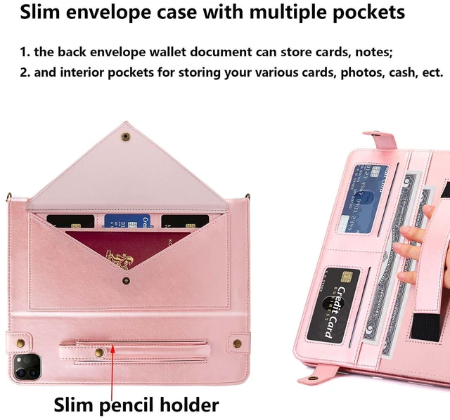 Alt view image 5 of 7 - UUcovers Crossbody Handbag Case for iPad Pro 11 inch M4 2024 (Model: A2836 A2837 A3006) with Pencil Holder/Shoulder Strap/Hand Strap/Pockets, Stand PU Leather Carrying Magnetic Wallet Cover, Rosegold