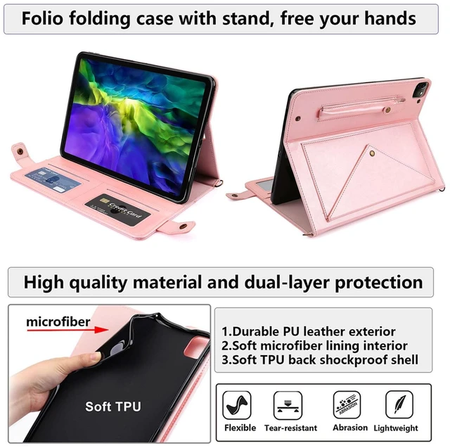 Alt view image 4 of 7 - UUcovers Crossbody Handbag Case for iPad Pro 11 inch M4 2024 (Model: A2836 A2837 A3006) with Pencil Holder/Shoulder Strap/Hand Strap/Pockets, Stand PU Leather Carrying Magnetic Wallet Cover, Rosegold