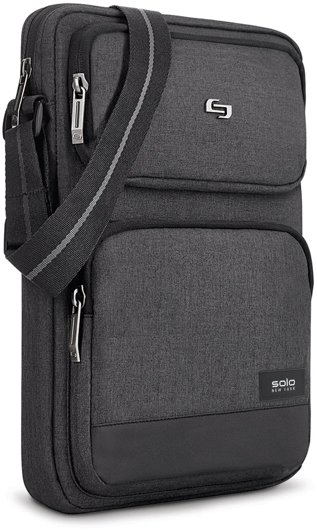 Main image of Solo New York Universal Tablet Sling Bag for Women & Men - Crossbody Bag for Travel, Walking, & Hiking, Adjustable Shoulder Strap, Front Zippered Pocket, Fits 12.9" Tablets - Ludlow, Grey