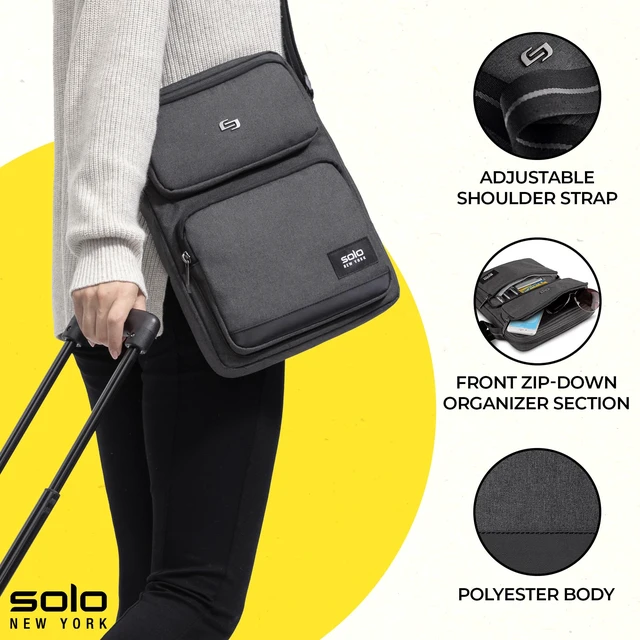 Alt view image 2 of 6 - Solo New York Universal Tablet Sling Bag for Women & Men - Crossbody Bag for Travel, Walking, & Hiking, Adjustable Shoulder Strap, Front Zippered Pocket, Fits 12.9" Tablets - Ludlow, Grey