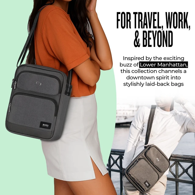 Alt view image 4 of 6 - Solo New York Universal Tablet Sling Bag for Women & Men - Crossbody Bag for Travel, Walking, & Hiking, Adjustable Shoulder Strap, Front Zippered Pocket, Fits 12.9" Tablets - Ludlow, Grey