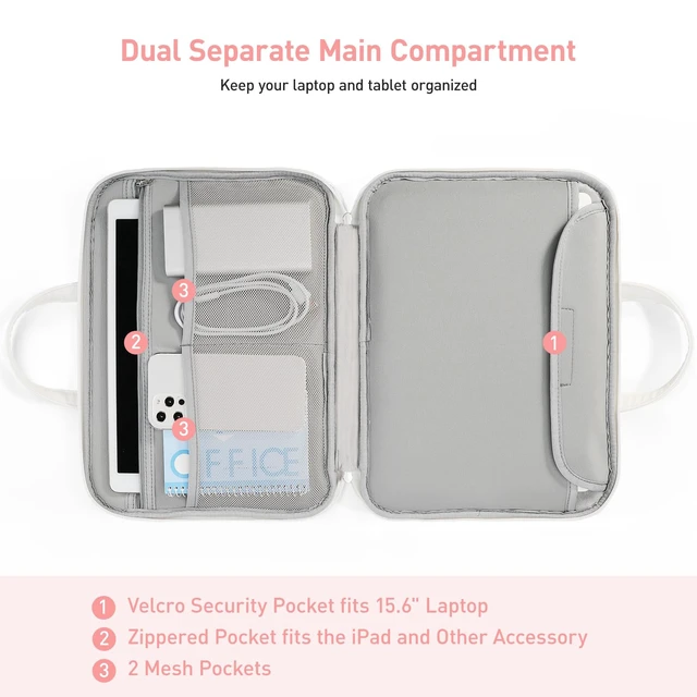 Alt view image 3 of 7 - DTTO 15.6" Laptop Sleeve, TSA Friendly PU Leather Case, Pink White | Waterproof Laptop Computers Bag with Handle for 16" MacBook Pro,15"-16" HP Dell Asus, Shockproof Protection for Travel