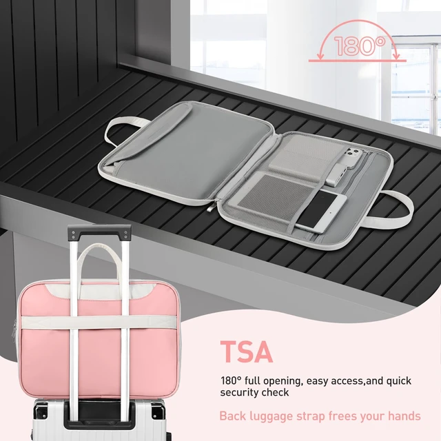 Alt view image 4 of 7 - DTTO 15.6" Laptop Sleeve, TSA Friendly PU Leather Case, Pink White | Waterproof Laptop Computers Bag with Handle for 16" MacBook Pro,15"-16" HP Dell Asus, Shockproof Protection for Travel