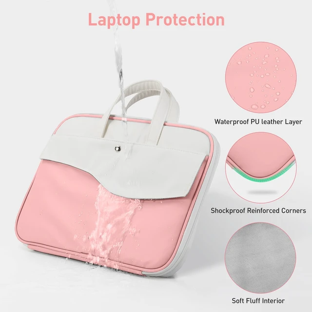 Alt view image 5 of 7 - DTTO 15.6" Laptop Sleeve, TSA Friendly PU Leather Case, Pink White | Waterproof Laptop Computers Bag with Handle for 16" MacBook Pro,15"-16" HP Dell Asus, Shockproof Protection for Travel