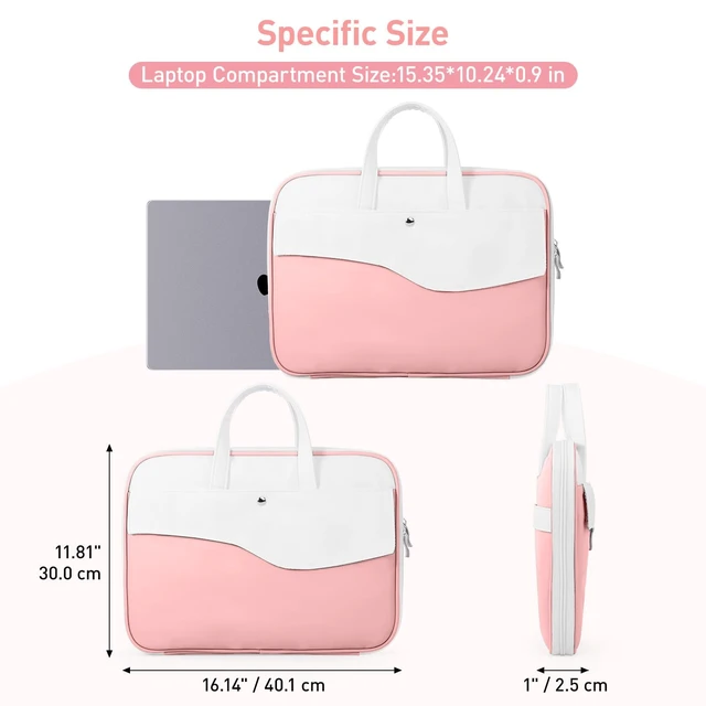 Alt view image 7 of 7 - DTTO 15.6" Laptop Sleeve, TSA Friendly PU Leather Case, Pink White | Waterproof Laptop Computers Bag with Handle for 16" MacBook Pro,15"-16" HP Dell Asus, Shockproof Protection for Travel