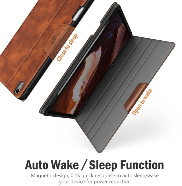 Alt view image 3 of 6 - Antbox Case for iPad Air 11-inch M4/M3/M2 (2026/2025/2024), iPad Air 5th/4th Generation 10.9'' Vegan Leather with Pencil Holder Typing Angle Auto Sleep/Wake Muti-Stand (Brown)