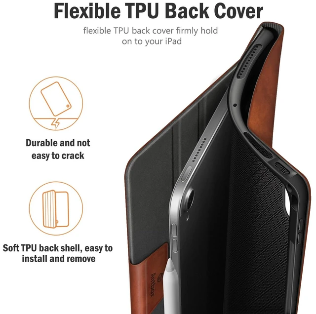 Alt view image 6 of 6 - Antbox Case for iPad Air 11-inch M4/M3/M2 (2026/2025/2024), iPad Air 5th/4th Generation 10.9'' Vegan Leather with Pencil Holder Typing Angle Auto Sleep/Wake Muti-Stand (Brown)