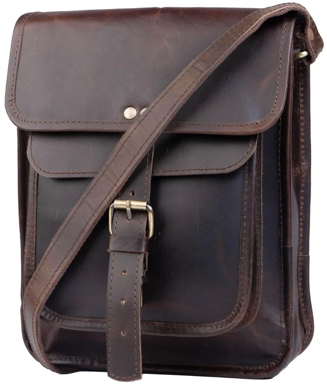 Main image of Satchel And Fable Leather I Pad Messenger Tablet Cross Body Shoulder Bag 11 Inch dark brown (Dark Brown)