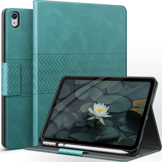 Main image of auaua Case for iPad (A16) 11th/10th Generation, Green | PU Leather, Magnetic Closure, Pencil Holder, Adjustable Angles, Auto Sleep/Wake