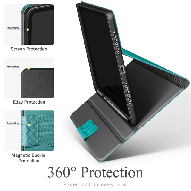 Alt view image 6 of 7 - auaua Case for iPad (A16) 11th/10th Generation, Green | PU Leather, Magnetic Closure, Pencil Holder, Adjustable Angles, Auto Sleep/Wake