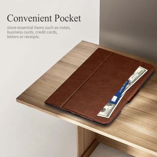 Alt view image 2 of 7 - auaua Case for iPad Pro 11 Inch (M5/M4), Brown | PU Leather, Front Pocket, Built-in Pencil Holder, Typing Angle, Adjustable Stand, Magnetic Closure, Auto Sleep/Wake