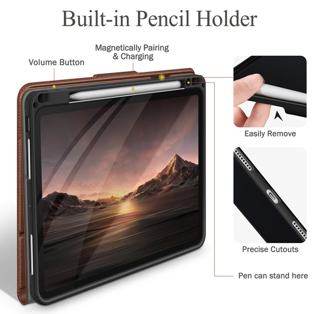 Alt view image 5 of 7 - auaua Case for iPad Pro 11 Inch (M5/M4), Brown | PU Leather, Front Pocket, Built-in Pencil Holder, Typing Angle, Adjustable Stand, Magnetic Closure, Auto Sleep/Wake