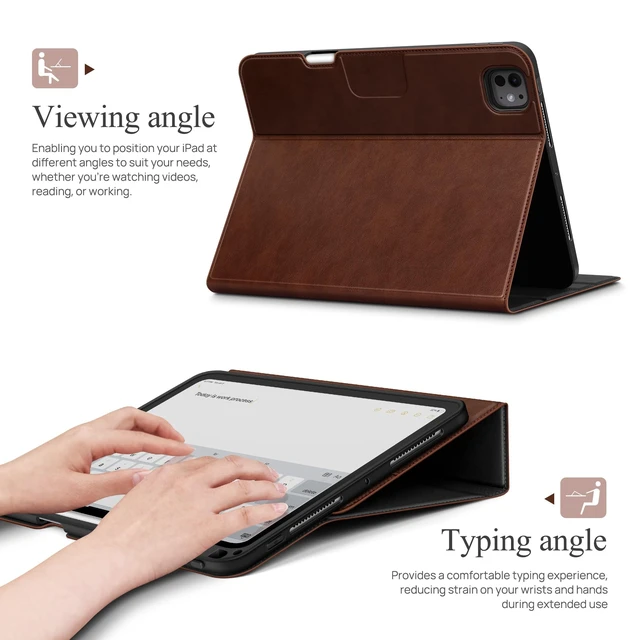 Alt view image 4 of 7 - auaua Case for iPad Pro 11 Inch (M5/M4), Brown | PU Leather, Front Pocket, Built-in Pencil Holder, Typing Angle, Adjustable Stand, Magnetic Closure, Auto Sleep/Wake