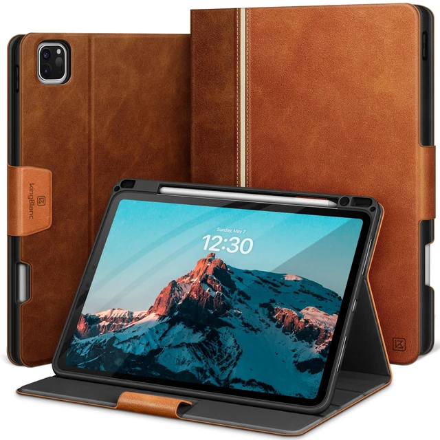Main image of KingBlanc Book-Style Case for iPad Pro 13-inch (M5 2025/M4 2024) | Vintage Vegan Leather Cover with Pencil Holder, Magnetic Closure, Multi-Angle Viewing/Typing Stand, Auto Sleep/Wake, Brown