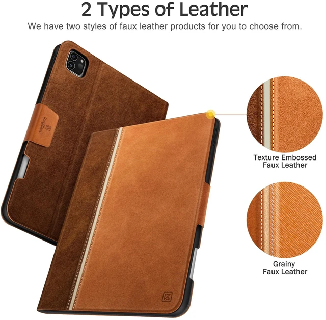 Alt view image 6 of 7 - KingBlanc Book-Style Case for iPad Pro 13-inch (M5 2025/M4 2024) | Vintage Vegan Leather Cover with Pencil Holder, Magnetic Closure, Multi-Angle Viewing/Typing Stand, Auto Sleep/Wake, Brown