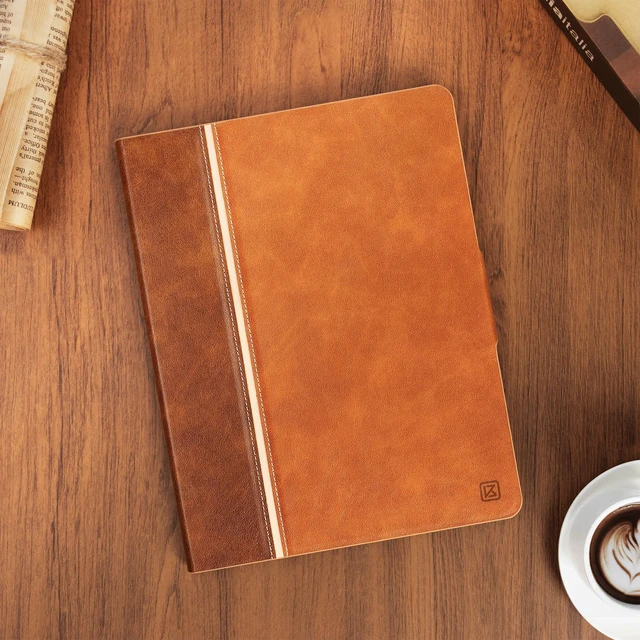 Alt view image 3 of 7 - KingBlanc Book-Style Case for iPad Pro 13-inch (M5 2025/M4 2024) | Vintage Vegan Leather Cover with Pencil Holder, Magnetic Closure, Multi-Angle Viewing/Typing Stand, Auto Sleep/Wake, Brown