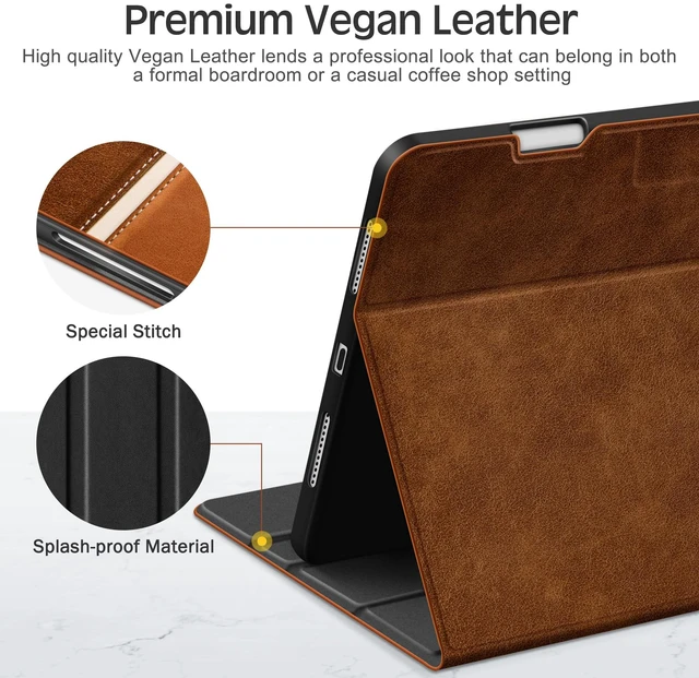 Alt view image 7 of 7 - KingBlanc Book-Style Case for iPad Pro 13-inch (M5 2025/M4 2024) | Vintage Vegan Leather Cover with Pencil Holder, Magnetic Closure, Multi-Angle Viewing/Typing Stand, Auto Sleep/Wake, Brown