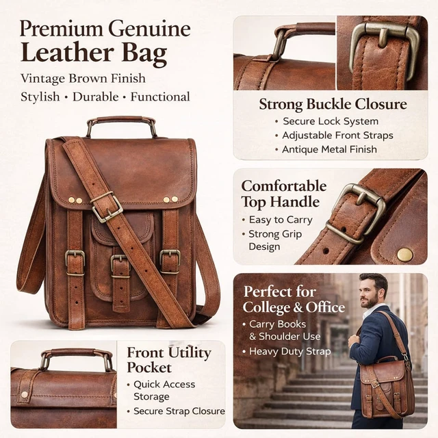 Alt view image 4 of 7 - Vintage Genuine Leather iPad/Tablet/tab/Kindle Satchel Cross Body Shoulder Messenger Bag (11 X 9 Inch) (11 inch)