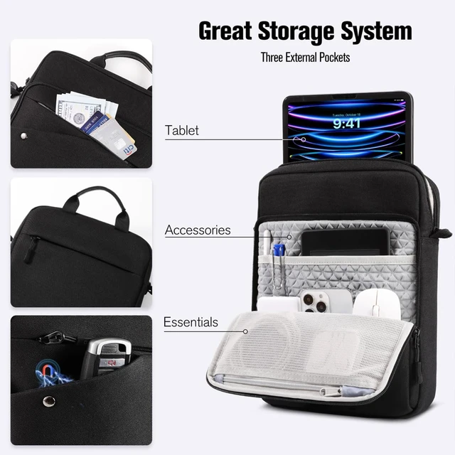 Alt view image 3 of 6 - MoKo 9-11 Inch Tablet Shoulder Bag with 360° Protection | Fits iPad Air 11-inch M4, iPad A16, iPad Pro 11-inch M5, iPad 10th/Air 5/4th 10.9 and iPad 9/8th 10.2, Black